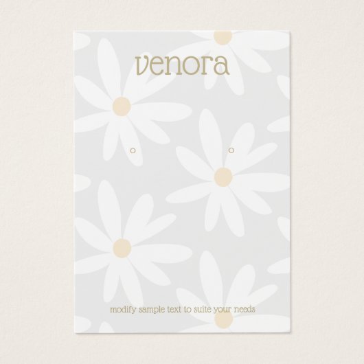 Cute Gray Daisy Floral Earring Display Card Visitekaartje (Voorkant)