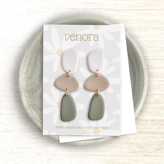 Cute Gray Daisy Floral Earring Display Card Visitekaartje