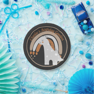 Cute gray dinosaur Birthday party aangepast Papieren Bordje