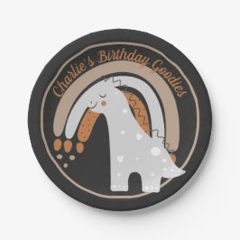 Cute gray dinosaur Birthday party aangepast Papieren Bordje