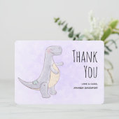 Cute Gray Dinosaur Speelgoed Waterverf Bedankkaart (Staand voorkant)