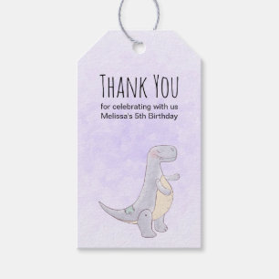 Cute Gray Dinosaur Speelgoed Waterverf Birthday Cadeaulabel