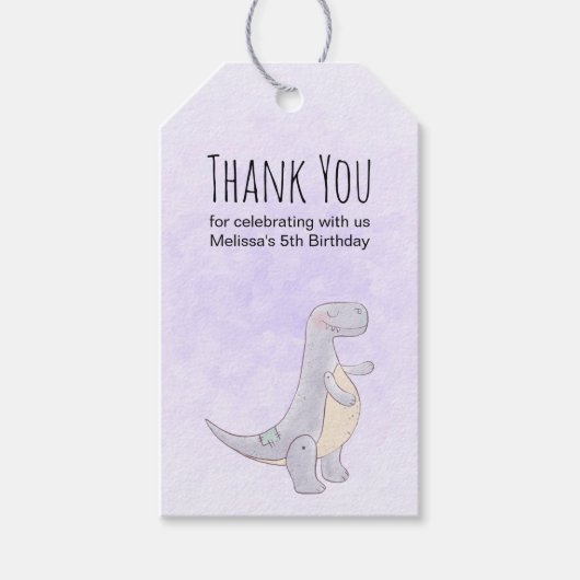 Cute Gray Dinosaur Speelgoed Waterverf Birthday Cadeaulabel (Voorkant)