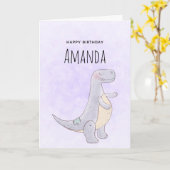 Cute Gray Dinosaur Speelgoed Waterverf Birthday Kaart (Gele Bloem)