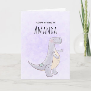 Cute Gray Dinosaur Speelgoed Waterverf Birthday Kaart