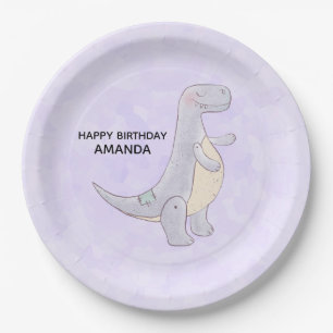Cute Gray Dinosaur Speelgoed Waterverf Birthday Papieren Bordje