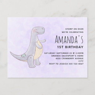 Cute Gray Dinosaur Speelgoed Waterverf Birthday Uitnodiging Briefkaart
