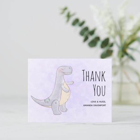 Cute Gray Dinosaur Speelgoed Waterverf Dank u Briefkaart (Staand voorkant)