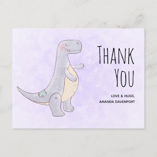 Cute Gray Dinosaur Speelgoed Waterverf Dank u Briefkaart (Voorkant)