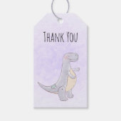 Cute Gray Dinosaur Speelgoed Waterverf Dank u Cadeaulabel (Voorkant)