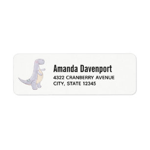 Cute Gray Dinosaur Speelgoed Waterverf Etiket