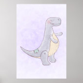 Cute Gray Dinosaur Speelgoed Waterverf Poster (Voorkant)