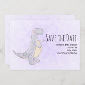 Cute Gray Dinosaur Speelgoed Waterverf Save The Date (Voorkant / Achterkant)