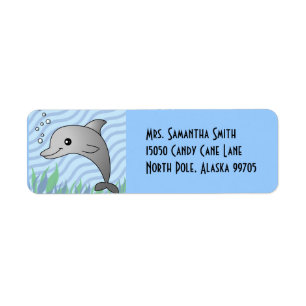 Cute Gray Dolphin in Blue Water Etiket