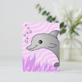 Cute Gray Dolphin in Pink Water Briefkaart (Staand voorkant)