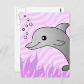 Cute Gray Dolphin in Pink Water Briefkaart (Voorkant / Achterkant)