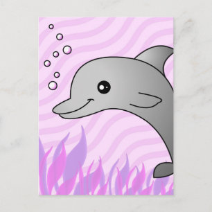 Cute Gray Dolphin in Pink Water Briefkaart