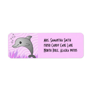 Cute Gray Dolphin in Pink Water Etiket