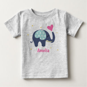 Cute Gray Elephant and Pink Heart Personalized