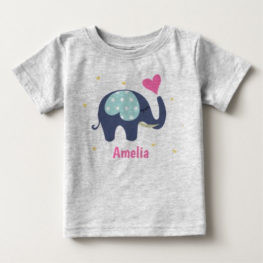 Cute Gray Elephant and Pink Heart Personalized (Voorkant)