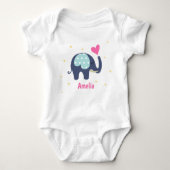 Cute Gray Elephant and Pink Heart Personalized Romper (Voorkant)