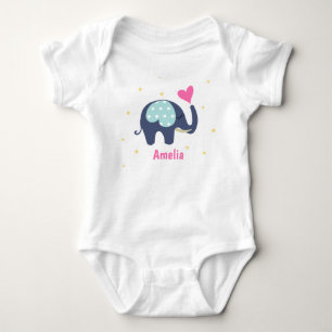Cute Gray Elephant and Pink Heart Personalized Romper
