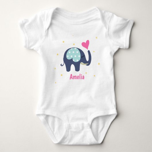 Cute Gray Elephant and Pink Heart Personalized Romper (Voorkant)
