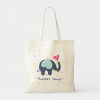 Cute Gray Elephant and Pink Heart Personalized