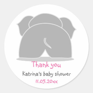 Cute Gray Elephant Pink Baby shower Dank u Ronde Sticker