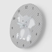 Cute Gray Elephant Polka Dots Nursery Grote Klok (Hoek)