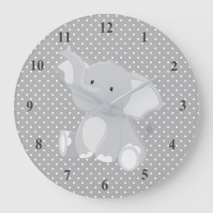 Cute Gray Elephant Polka Dots Nursery Grote Klok