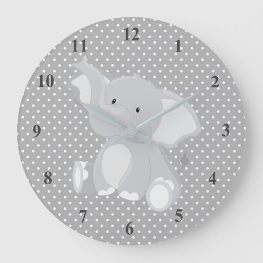 Cute Gray Elephant Polka Dots Nursery Grote Klok (Voorkant)
