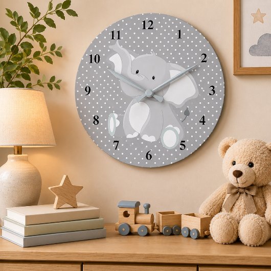 Cute Gray Elephant Polka Dots Nursery Grote Klok