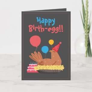Cute Gray Funny Chicken and Cake Humor Birthday Kaart