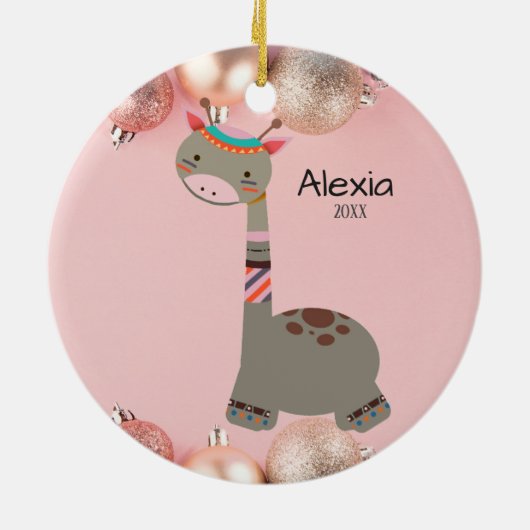 Cute Gray Giraffe Kerstversiering Keramisch Ornament (Achterkant)