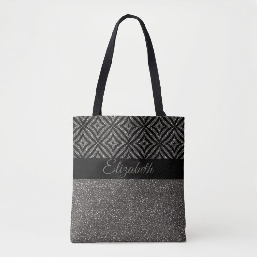 Cute Gray Glitter Black Pattern Pesonalized Tote Bag (Voorkant)