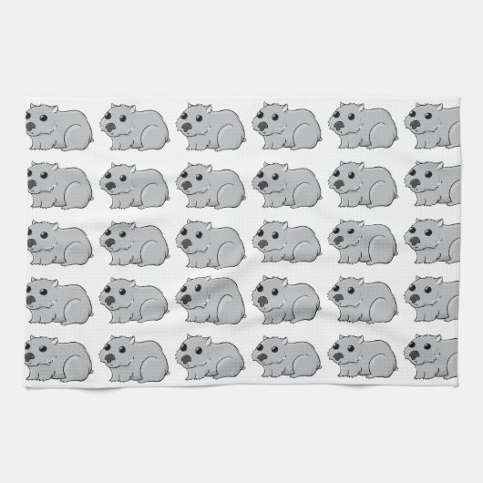Cute Gray/Gray Cartoon Wombat Theedoek (Horizontaal)