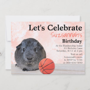Cute Gray Guinee Pig Basketball Custom Party Kaart