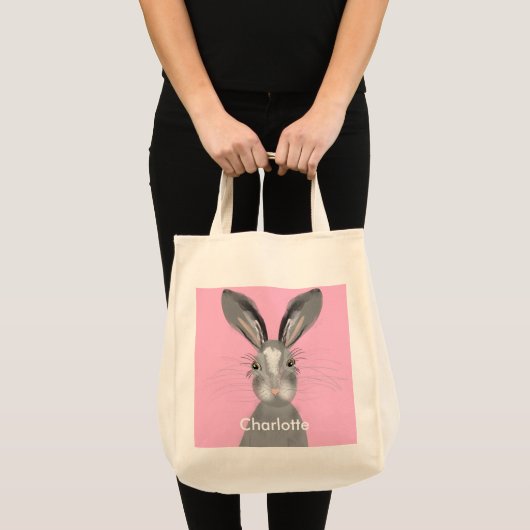 Cute Gray Hare Whimsy Illustratie Tote Bag (Voorkant (product))