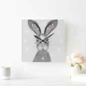 Cute Gray Hare Whimsy Illustratie Vierkante Klok (Huis)