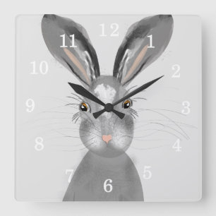 Cute Gray Hare Whimsy Illustratie Vierkante Klok