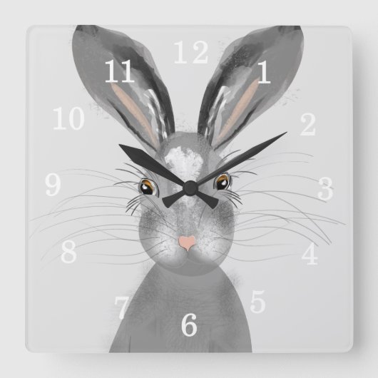 Cute Gray Hare Whimsy Illustratie Vierkante Klok (Voorkant)