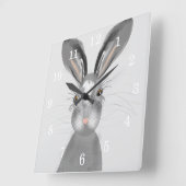 Cute Gray Hare Whimsy Illustratie Vierkante Klok (Hoek)