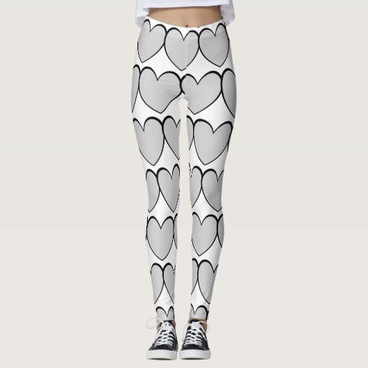 Cute Gray Heart Pattern White Leggings (Voorkant)