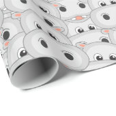 Cute Gray Hippopotamus Face Seamless Patroon Cadeaupapier (Rol Hoek)