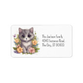 Cute Gray Kat Kawaii Chibi Etiket (Voorkant)