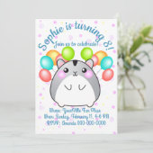 Cute Gray Kawaii Hamster Birthday Kaart (Staand voorkant)
