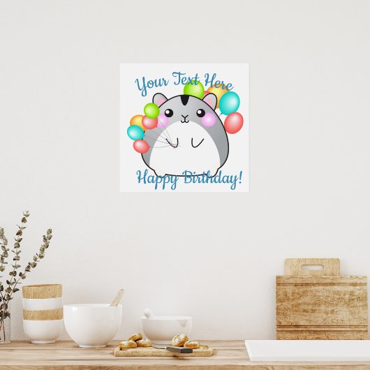 Cute Gray Kawaii Hamster Poster (Keuken)
