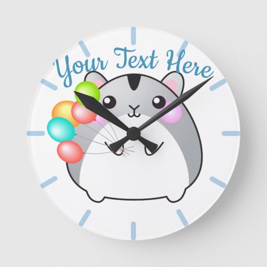 Cute Gray Kawaii Hamster Ronde Klok (Voorkant)