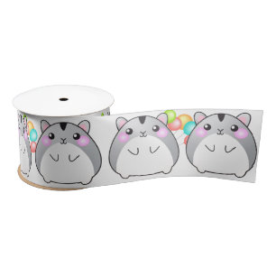 Cute Gray Kawaii Hamster Satin Ribbon Satijnen Lint